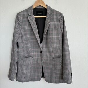 Banana Republic Long and Lean Blazer Women 8 Gray Lilac Purple Plaid Wool
